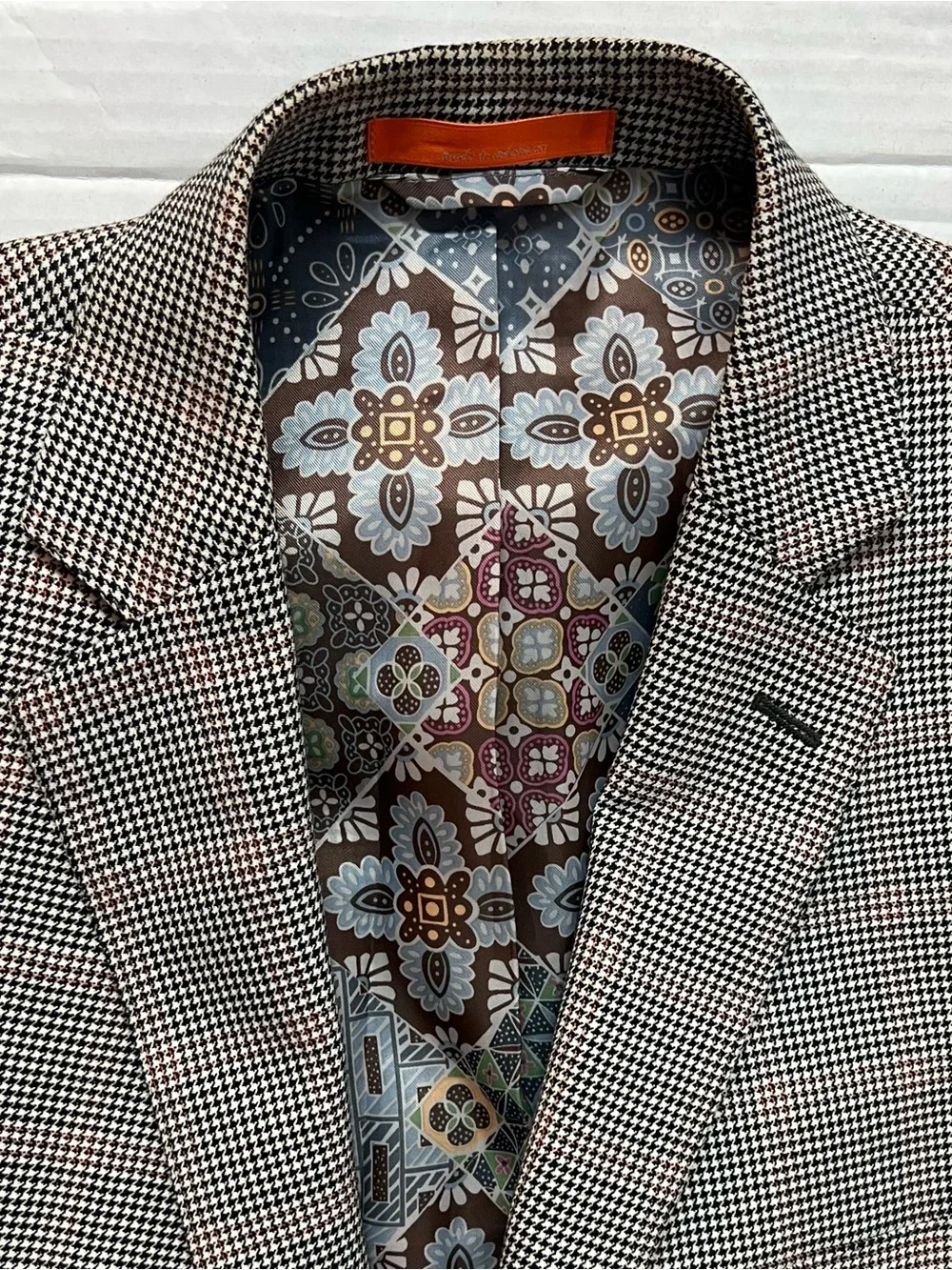 Tallia Men's 44R Beige Houndstooth Windowpane Plaid Wool Blazer Jacket